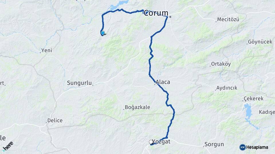 Çorum Uğurludağ Yozgat Arası Kaç Km - Yol Haritası