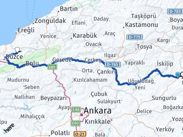 Çorum Yığılca Arası Kaç Km - Yol Tarifi