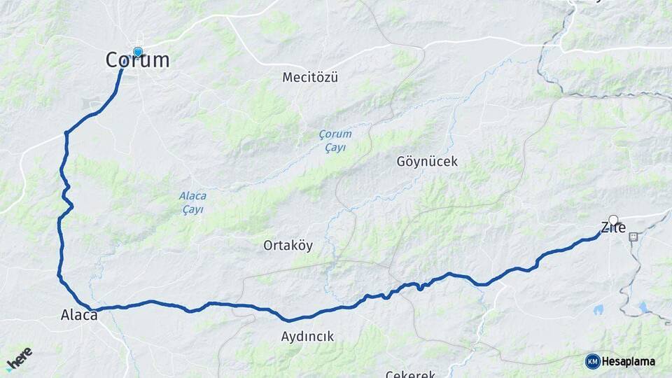 Çorum Zile Tokat Arası Kaç Km - Yol Haritası