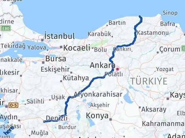 Denizli Abana Kastamonu Arası Kaç Km - Yol Haritası