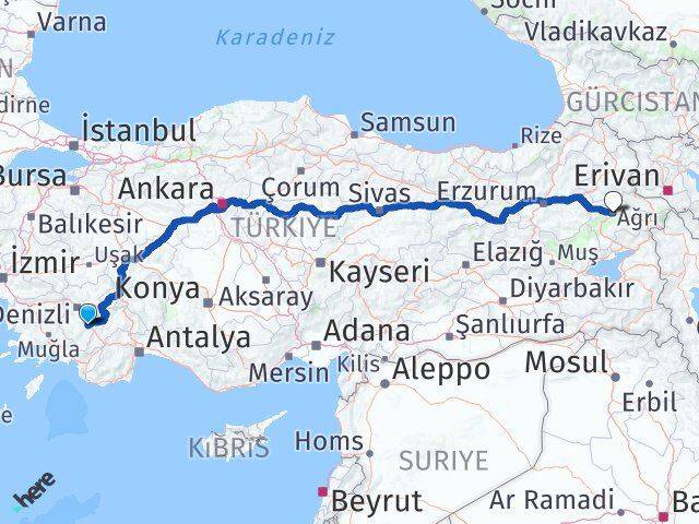Denizli Acıpayam Ağrı Arası Kaç Km - Yol Haritası