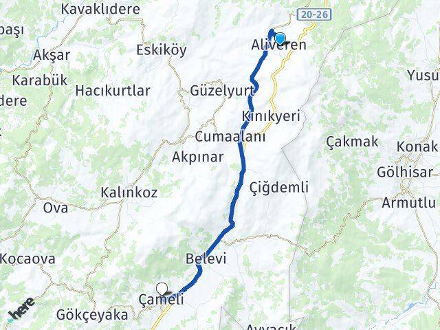 Aliveren Çameli Arası Kaç Km - Yol Tarifi