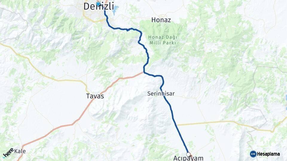 Denizli Acıpayam Arası Kaç Km - Yol Haritası