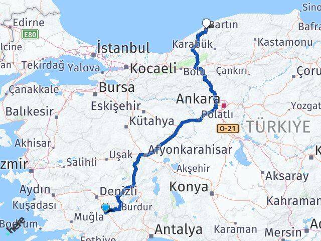 Denizli Acıpayam Bartın Arası Kaç Km - Yol Haritası
