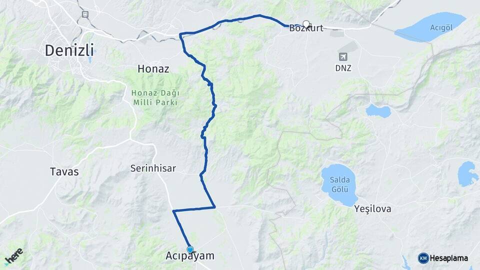 Denizli Acıpayam Bozkurt Arası Kaç Km - Yol Haritası