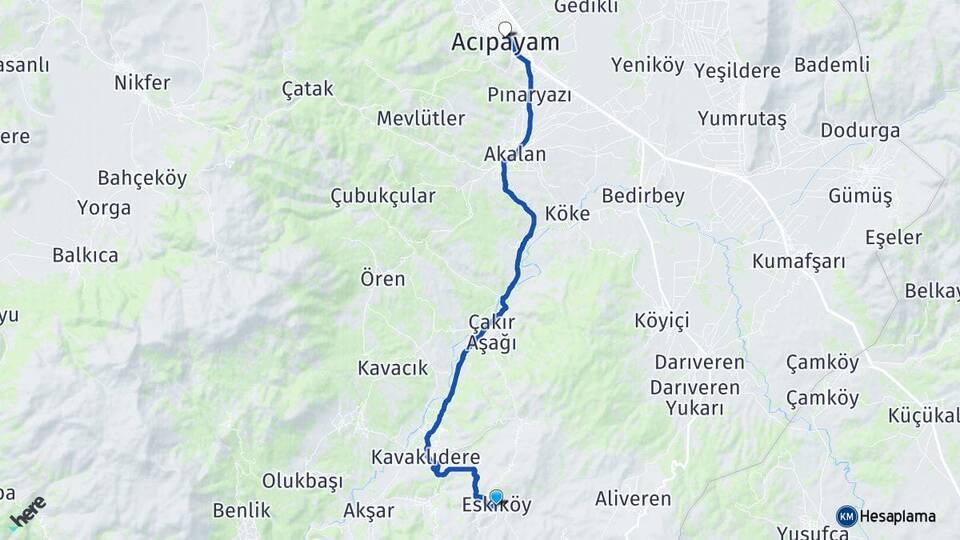 Eskiköy Acıpayam Arası Kaç Km - Yol Tarifi