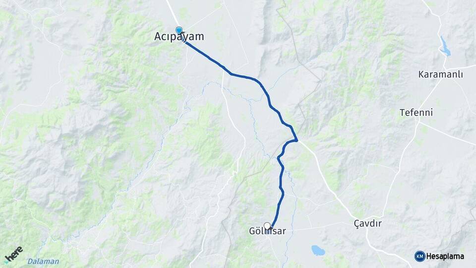 Denizli Acıpayam Gölhisar Burdur Arası Kaç Km - Yol Haritası