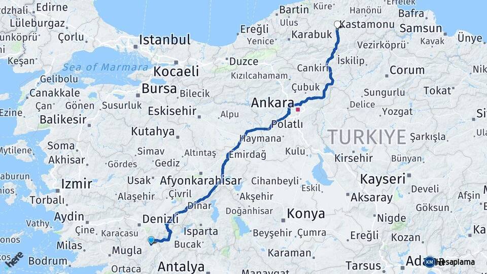 Denizli Acıpayam Kastamonu Arası Kaç Km - Yol Haritası