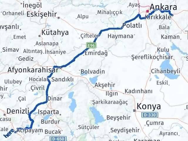 Denizli Acıpayam Kırıkkale Arası Kaç Km - Yol Haritası
