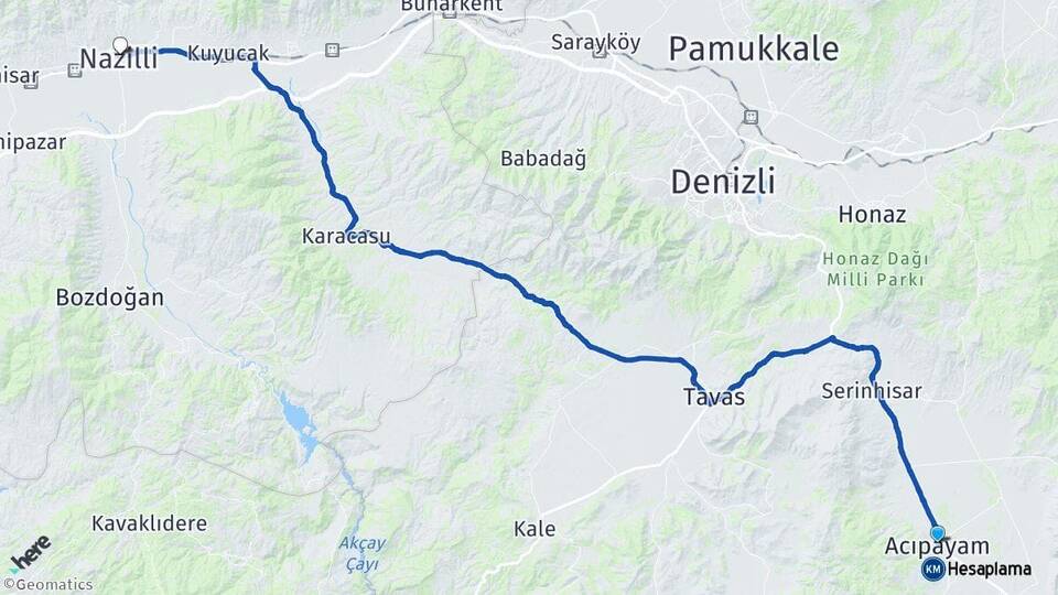 Denizli Acıpayam Nazilli Aydın Arası Kaç Km - Yol Haritası