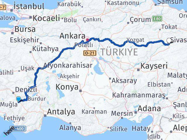Denizli Acıpayam Sivas Arası Kaç Km - Yol Haritası