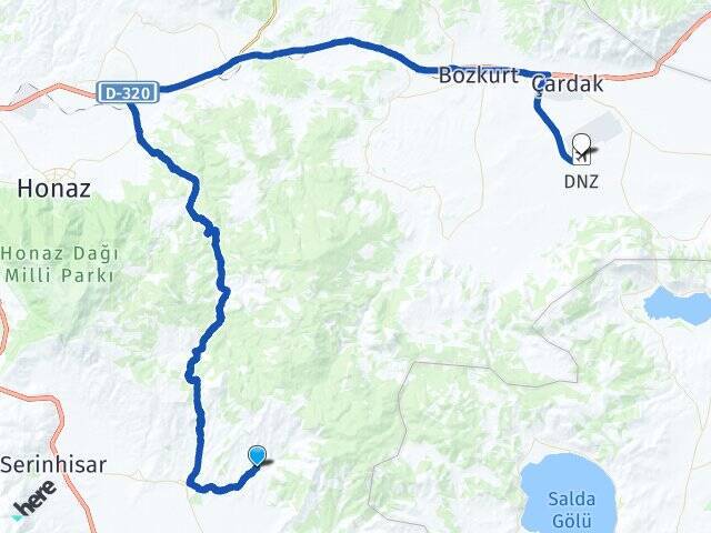 Yeşilyuva Çardak Havalimanı Arası Kaç Km - Yol Tarifi