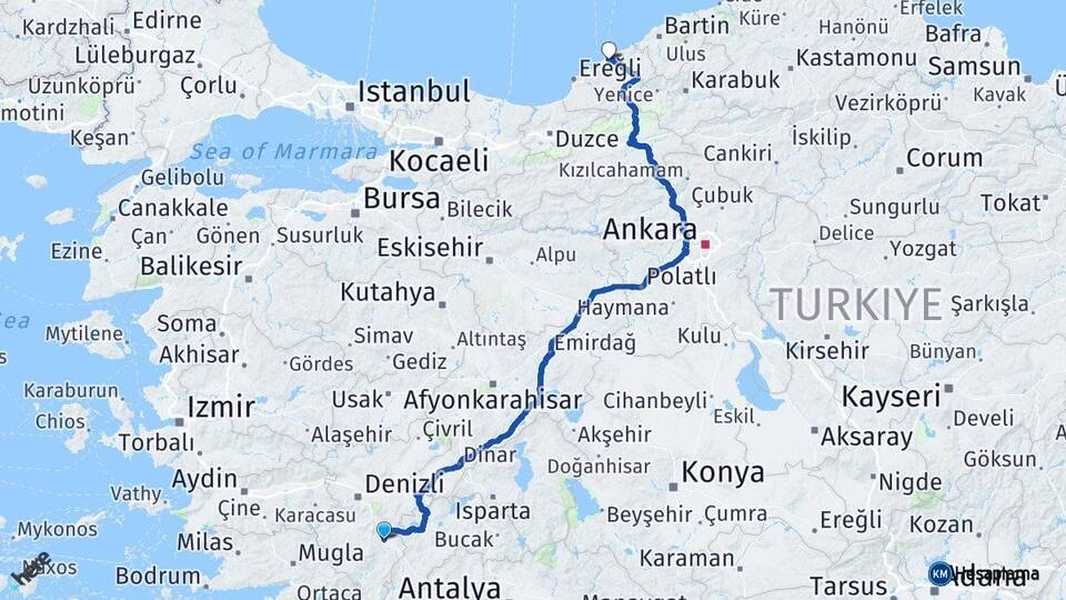 Denizli Acıpayam Zonguldak Arası Kaç Km - Yol Haritası
