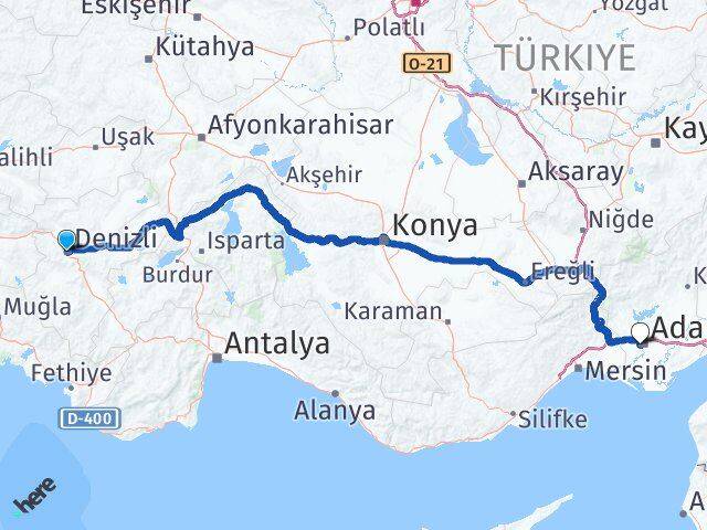 Denizli Adana Havalimanı Arası Kaç Km - Yol Haritası