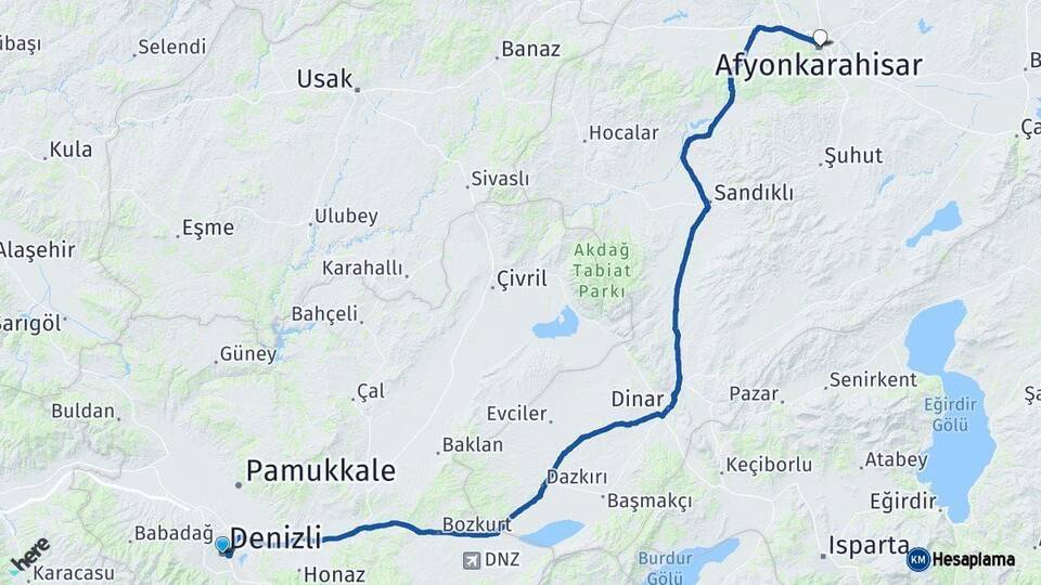 Denizli Afyonkarahisar Arası Kaç Km - Yol Haritası