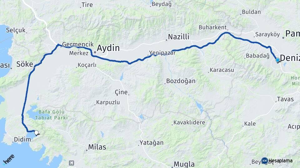 Denizli Akbük Didim Aydın Arası Kaç Km - Yol Haritası