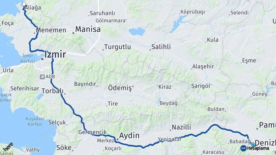 Denizli Aliağa İzmir Arası Kaç Km - Yol Haritası