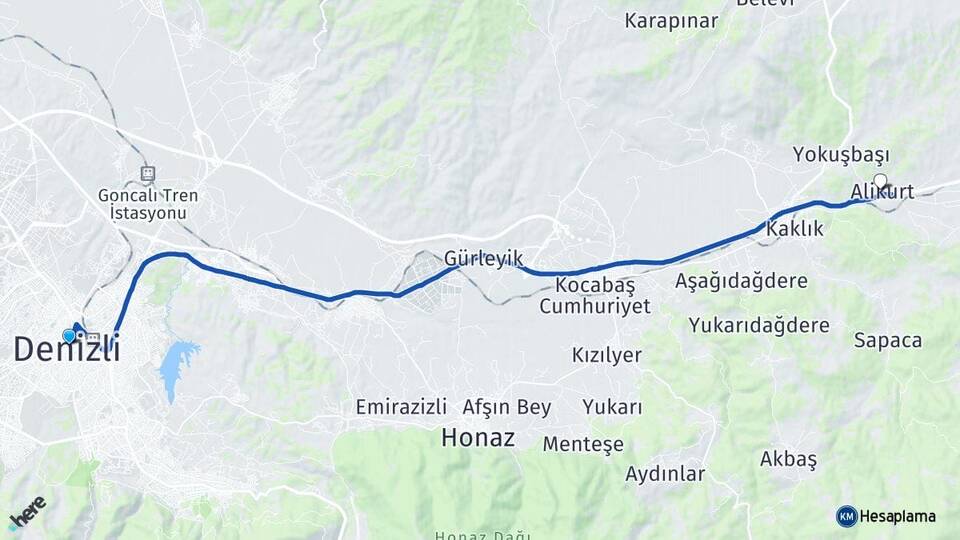 Denizli Alikurt Bozkurt Arası Kaç Km - Yol Haritası