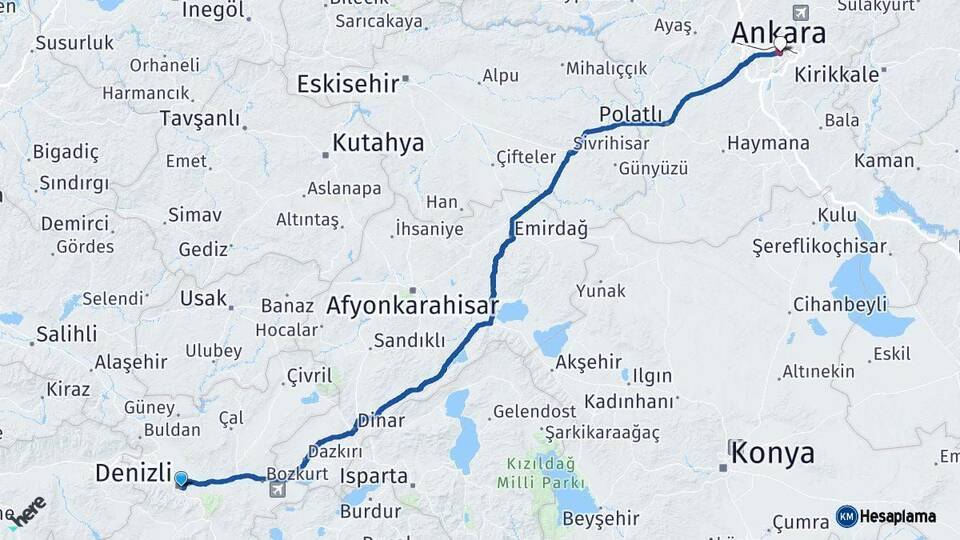 Denizli Ankara Arası Kaç Km - Yol Haritası