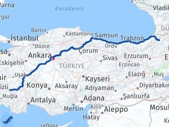 Denizli Ardanuç Artvin Arası Kaç Km - Yol Haritası