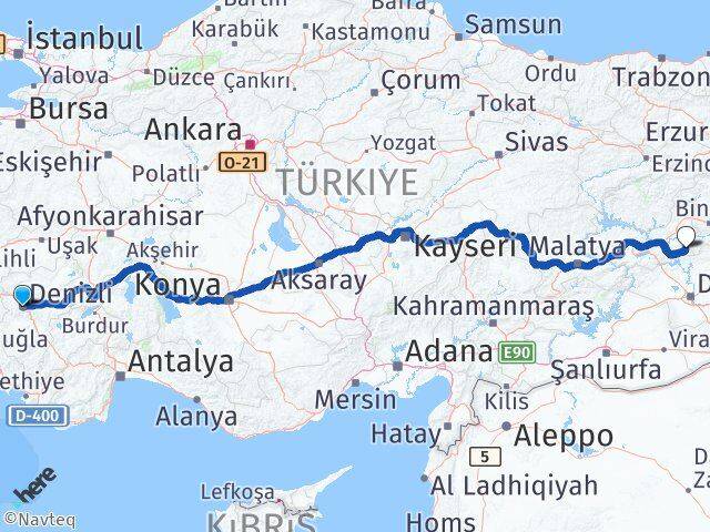 Denizli Arıcak Elazığ Arası Kaç Km - Yol Haritası