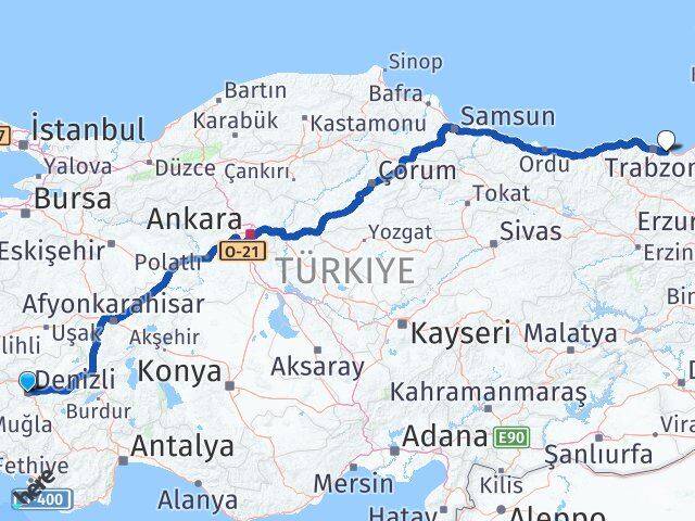 Denizli Arsin Trabzon Arası Kaç Km - Yol Haritası