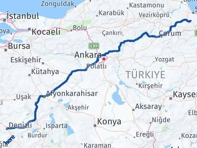 Denizli Asarcık Samsun Arası Kaç Km - Yol Haritası