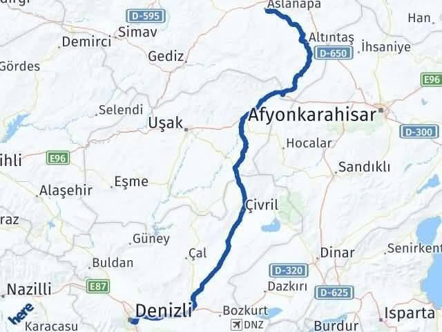 Denizli Aslanapa Kütahya Arası Kaç Km - Yol Haritası