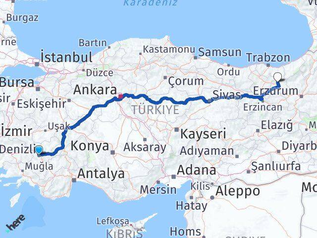 Denizli Aydıntepe Bayburt Arası Kaç Km - Yol Haritası
