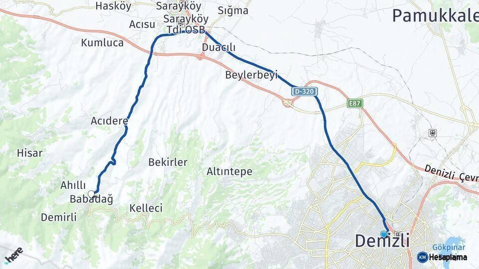Denizli Babadağ Arası Kaç Km - Yol Haritası