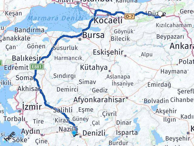 Denizli Babadağ Bolu Arası Kaç Km - Yol Haritası