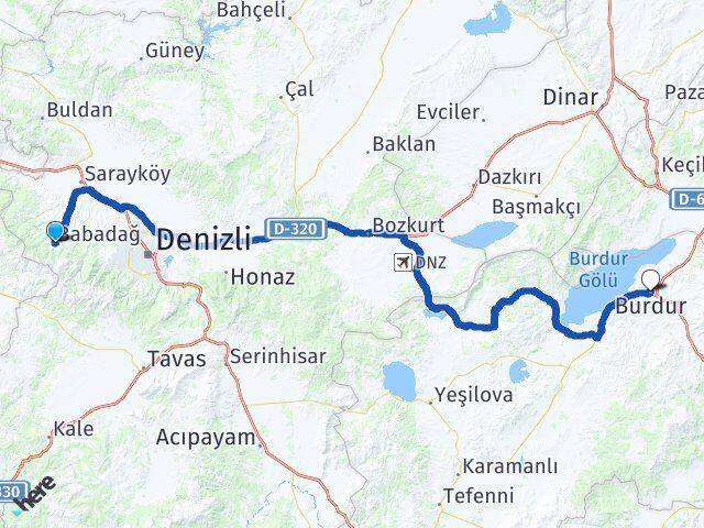 Denizli Babadağ Burdur Arası Kaç Km - Yol Haritası