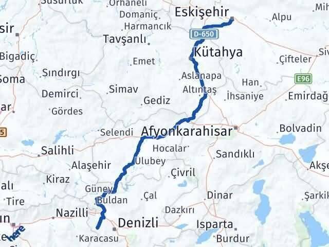 Denizli Babadağ Eskişehir Arası Kaç Km - Yol Haritası