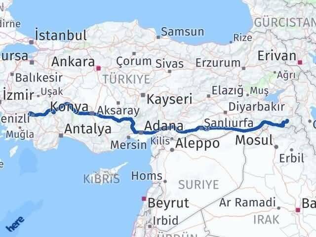 Denizli Babadağ Hakkari Arası Kaç Km - Yol Haritası
