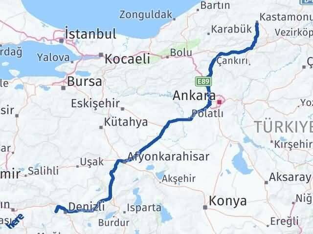 Denizli Babadağ Kastamonu Arası Kaç Km - Yol Haritası