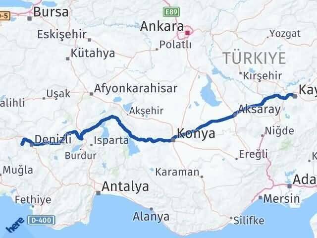 Denizli Babadağ Kayseri Arası Kaç Km - Yol Haritası