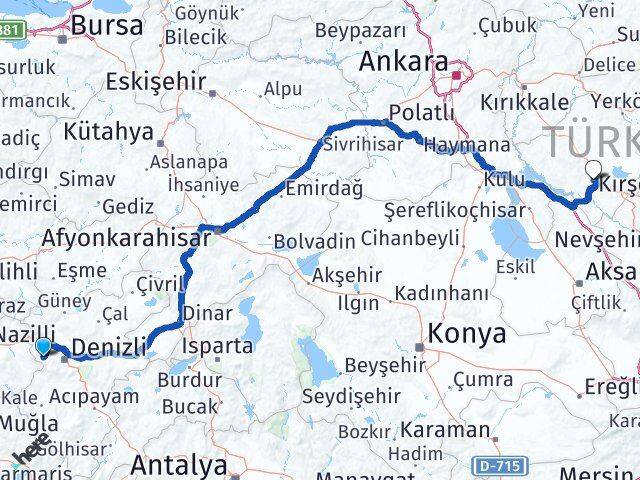 Denizli Babadağ Kırşehir Arası Kaç Km - Yol Haritası