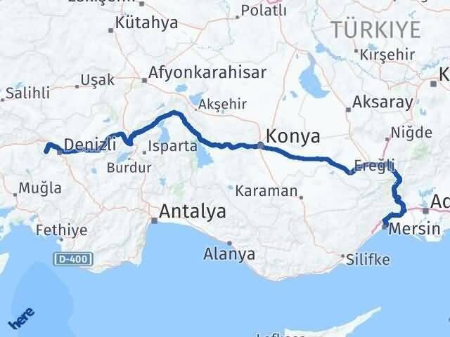 Denizli Babadağ Mersin Arası Kaç Km - Yol Haritası