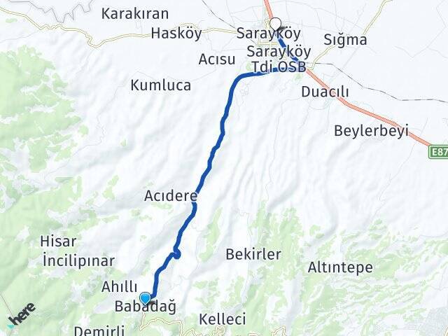 Babadağ Sarayköy Otogarı Arası Kaç Km - Yol Tarifi