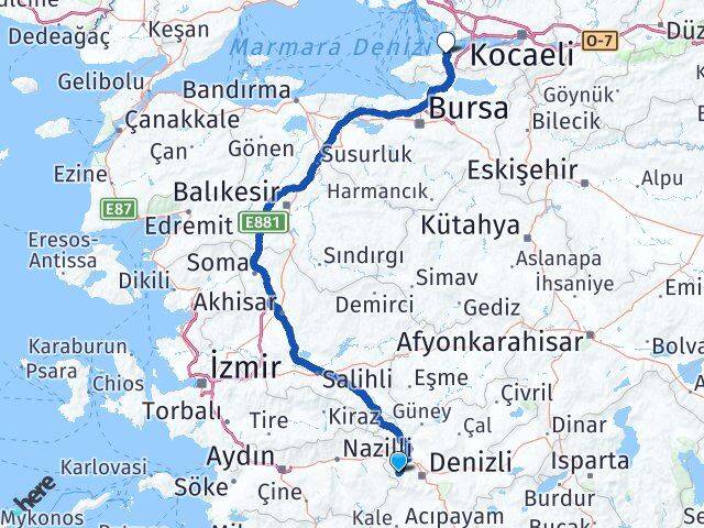 Denizli Babadağ Yalova Arası Kaç Km - Yol Haritası