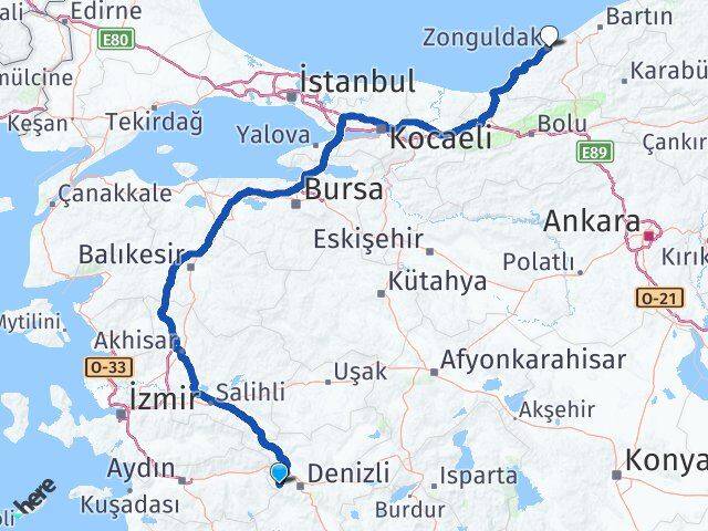 Denizli Babadağ Zonguldak Arası Kaç Km - Yol Haritası
