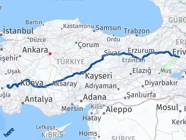 Denizli Baklan Ağrı Arası Kaç Km - Yol Haritası