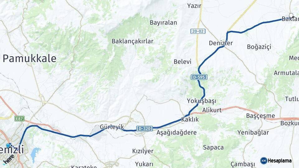 Denizli Baklan Arası Kaç Km - Yol Haritası