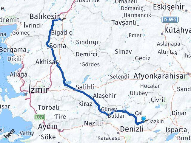 Denizli Baklan Balıkesir Arası Kaç Km - Yol Haritası
