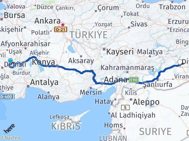 Denizli Baklan Diyarbakır Arası Kaç Km - Yol Haritası
