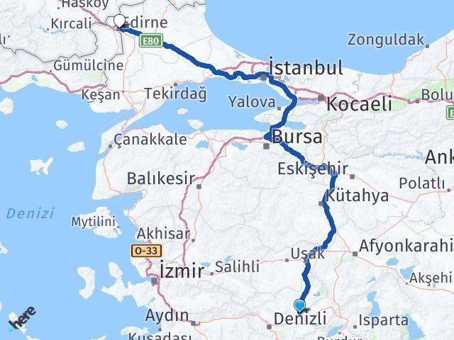 Denizli Baklan Edirne Arası Kaç Km - Yol Haritası
