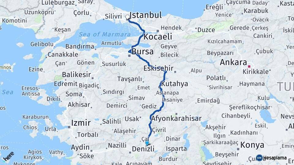 Denizli Baklan İstanbul Arası Kaç Km - Yol Haritası