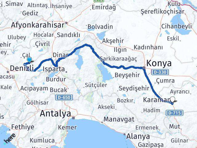 Denizli Baklan Karaman Arası Kaç Km - Yol Haritası