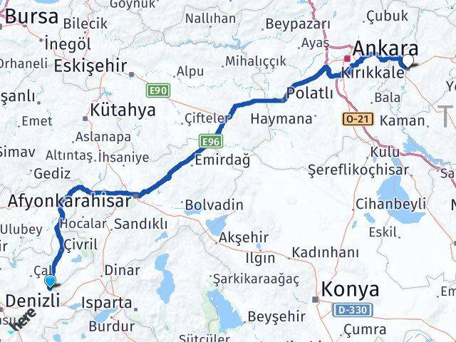 Denizli Baklan Kırıkkale Arası Kaç Km - Yol Haritası