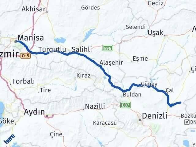 Denizli Baklan Manisa Arası Kaç Km - Yol Haritası